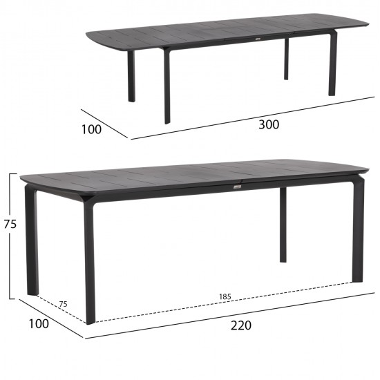 ΤΡΑΠΕΖΙ ΕΠΕΚΤΕΙΝΟΜΕΝΟ SYMPO HM6415.01 ΓΚΡΙ ΑΛΟΥΜΙΝΙΟ 220-300x100x75Υεκ