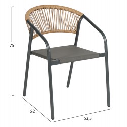 ΠΟΛΥΘΡΟΝΑ HOMAN HM6430.01 ΓΚΡΙ ΜΕΤΑΛΛΟ & TEXTILENE--ΜΠΕΖ P.E.RATTAN 53x58x75Υεκ