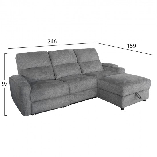 ΚΑΝΑΠΕΣ ΔΕΞΙΑ ΓΩΝΙΑ SYNTHIA HM3308.03R ΑΝΑΚΛΙΣΗ & ΑΠΟΘ.ΧΩΡΟΣ--ΓΚΡΙ 245x170x98Υεκ