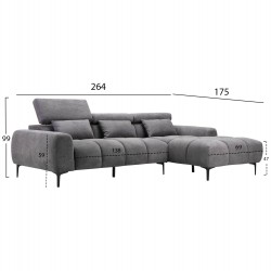 ΚΑΝΑΠΕΣ ΔΕΞΙΑ ΓΩΝΙΑ DIVYA HM3267.12R ΓΚΡΙ ΥΦΑΣΜΑ 264x175x99Υεκ.