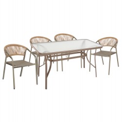 ΣΕΤ ΤΡΑΠΕΖΑΡΙΑΣ 5ΤΜΧ BRUNO HM10727.04 ΚΑΡΕΚΛΕΣ ΜΕΤΑΛΛΙΚΕΣ & ΤΡΑΠΕΖΙ 140x80εκ ΣΑΜΠΑΝΙ