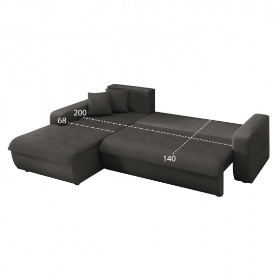 ΚΑΝΑΠΕΣ ΚΡΕΒΑΤΙ ΑΡΙΣΤΕΡΗ ΓΩΝΙΑ KANSO HM3338.01L ΓΚΡΙ ΥΦΑΣΜΑ 244x188x80Υεκ