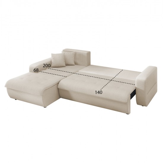 ΚΑΝΑΠΕΣ ΚΡΕΒΑΤΙ ΑΡΙΣΤΕΡΗ ΓΩΝΙΑ KANSO HM3338.03L ΜΠΕΖ ΥΦΑΣΜΑ 244x188x80Υεκ