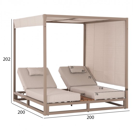 ΔΙΠΛΗ ΞΑΠΛΩΣΤΡΑ ΑΛΟΥΜΙΝΙΟΥ ΠΑΡΑΛΙΑΣ ΜΕ ΣΚΙΑΣΤΡΟ GALLANT HM6097.04 ΚΑΠΟΥΤΣΙΝΟ 2x2x2μ