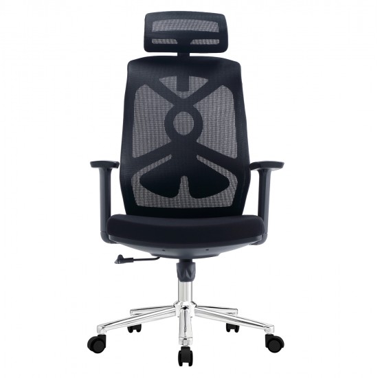 ΚΑΡΕΚΛΑ ΓΡΑΦΕΙΟΥ FLEXORA HM1213.01 ΜΑΥΡO MESH-ΒΑΣΗ ΧΡΩΜΙΟΥ 60x63x125Υεκ