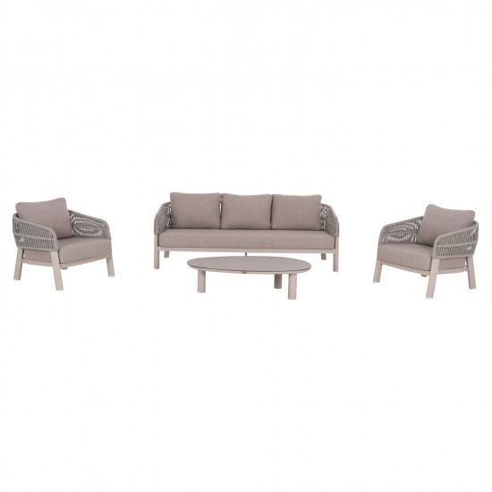 ΣΕΤ ΣΑΛΟΝΙ 4ΤΜΧ MAHAL HM6424.02 ΚΡΕΜ ΑΛΟΥΜΙΝΙΟ--ΜΠΕΖ OLEFIN & ΣΧΟΙΝΙ STRAP