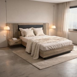 ΚΡΕΒΑΤΙ ΜΕ ΚΟΜΟΔΙΝΑ HARRY HM750.01 ΜΕΛΑΜΙΝΗ ΣΕ ΦΥΣΙΚΟ ΞΥΛΟΥ/ΜΑΥΡΟ--ΓΙΑ 160x200εκ