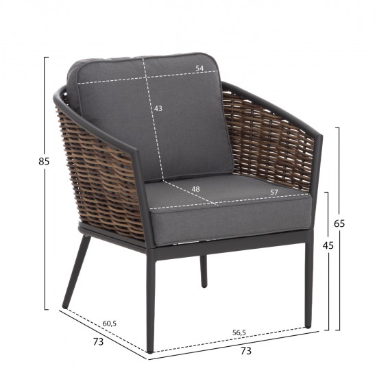 ΣΕΤ ΣΑΛΟΝΙ 4ΤΜΧ CASSIAN HM6552.01 ΑΛΟΥΜΙΝΙΟ & ΜΑΞΙΛΑΡΙΑ ΓΚΡΙ-ΜΠΕΖ P.E.RATTAN