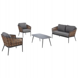 ΣΕΤ ΣΑΛΟΝΙ 4ΤΜΧ CASSIAN HM6552.01 ΑΛΟΥΜΙΝΙΟ & ΜΑΞΙΛΑΡΙΑ ΓΚΡΙ-ΜΠΕΖ P.E.RATTAN