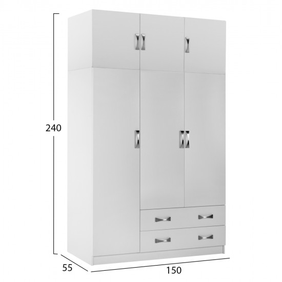 ΝΤΟΥΛΑΠΑ 3ΦΥΛΛΗ ΜΕ ΠΑΤΑΡΙ CARLY HM10891.05 ΜΕΛΑΜΙΝΗ ΣΕ ΛΕΥΚΟ 150X55Χ240Υεκ.