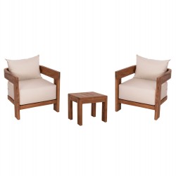 LOUNGE ΣΕΤ KIOTO HM10960 ΤΡΑΠΕΖΑΚΙ & 2 ΠΟΛΥΘΡΟΝΕΣ--ΞΥΛΟ TEAK--ΜΠΕΖ ΜΑΞΙΛΑΡΙΑ