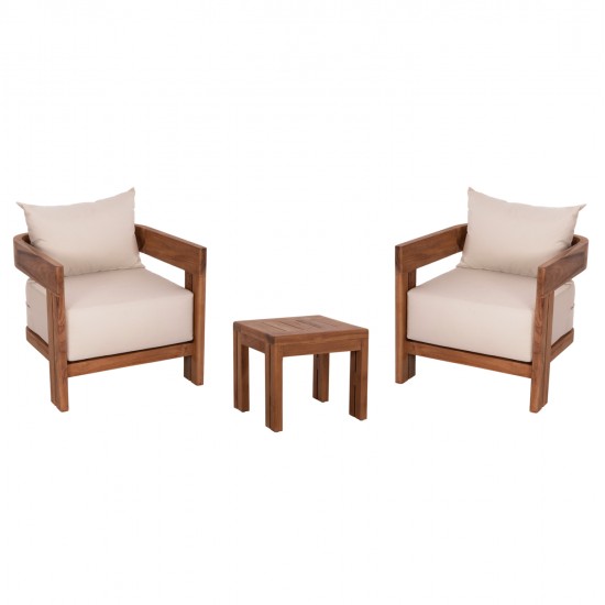 LOUNGE ΣΕΤ KIOTO HM10960 ΤΡΑΠΕΖΑΚΙ & 2 ΠΟΛΥΘΡΟΝΕΣ--ΞΥΛΟ TEAK--ΜΠΕΖ ΜΑΞΙΛΑΡΙΑ
