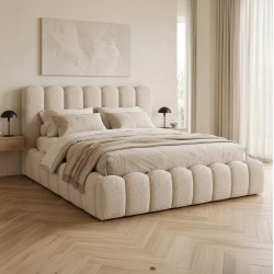 ΚΡΕΒΑΤΙ ΔΙΠΛΟ MARIUS HM759.03 ΜΠΕΖ CHENILLE ΥΦΑΣΜΑ-- ΓΙΑ ΣΤΡΩΜΑ 160x200εκ